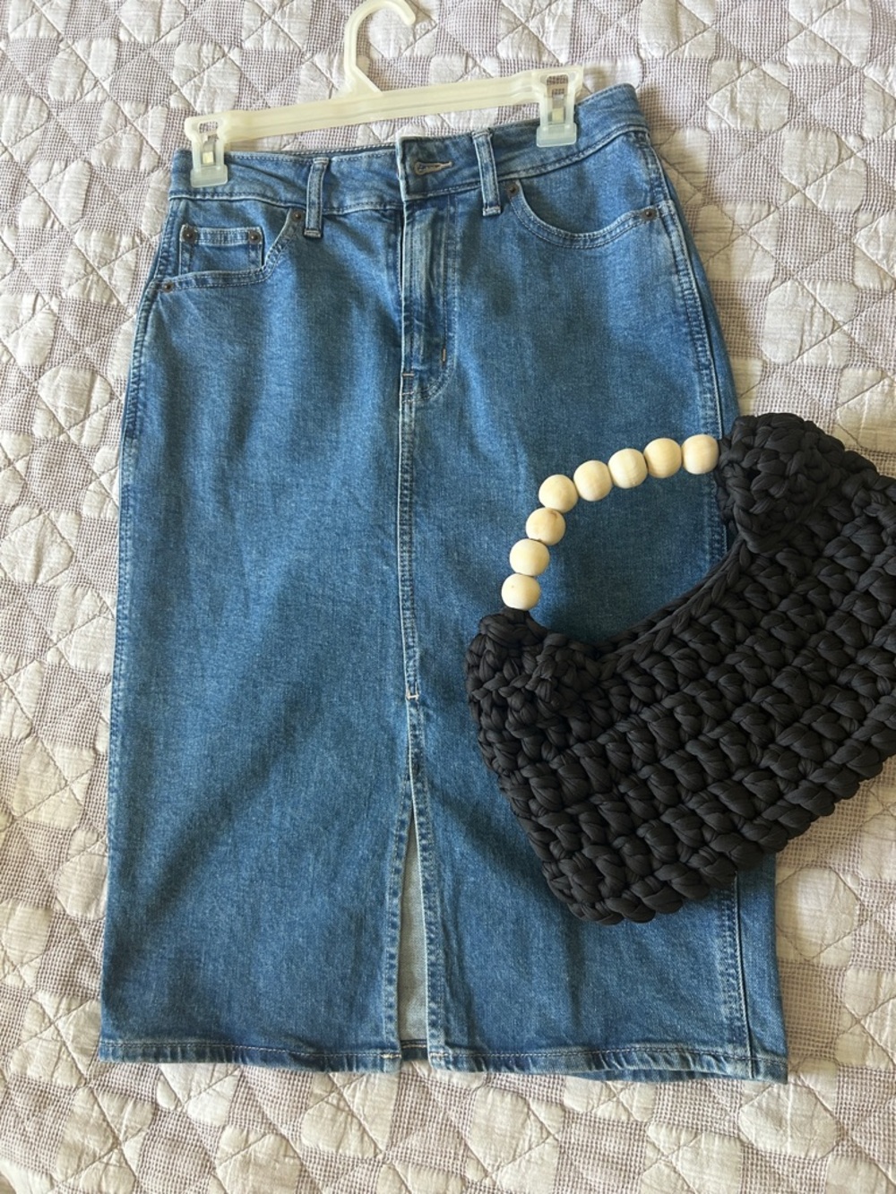 GAP Blue Denim Midi Skirt with Front Slit